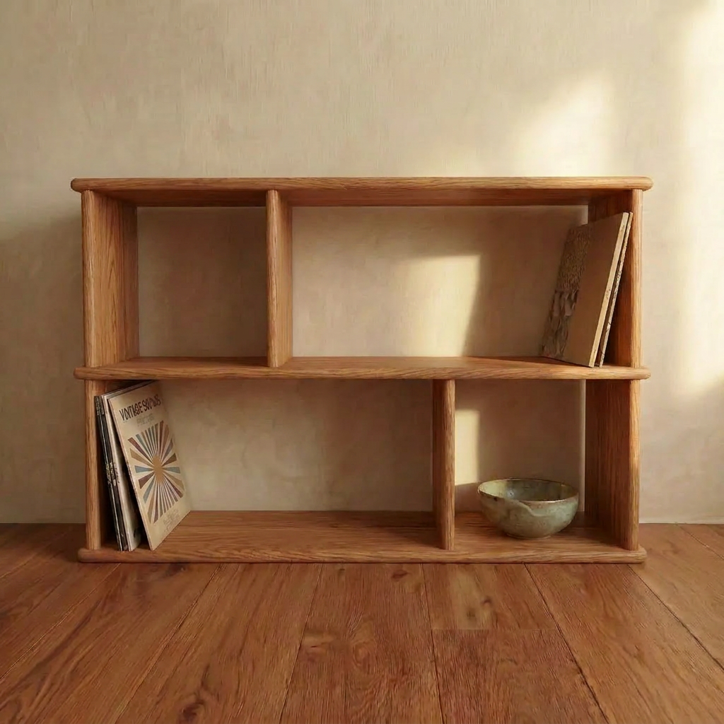 Vinyl record bookcase in red oak