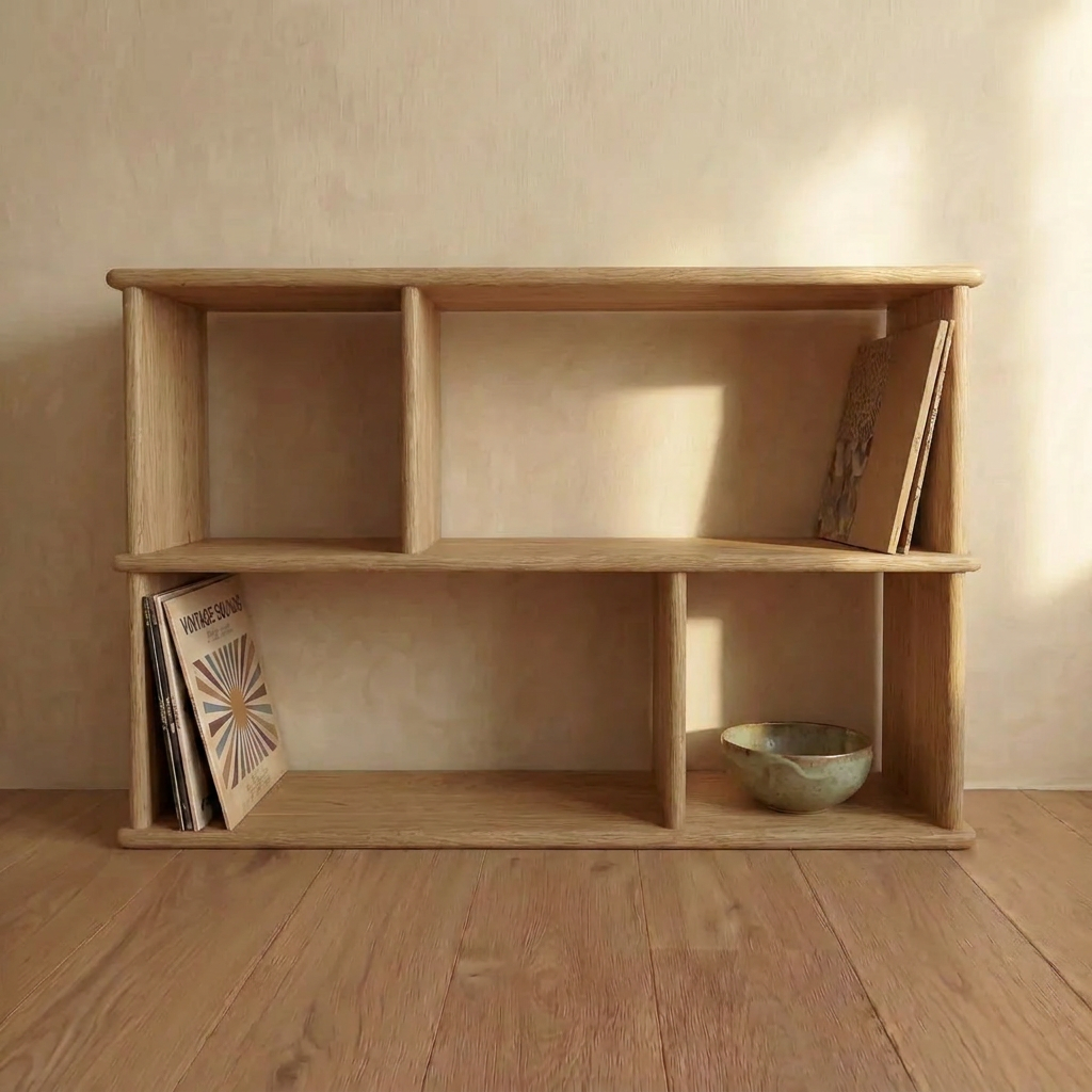 Vinyl record bookcase in white oak