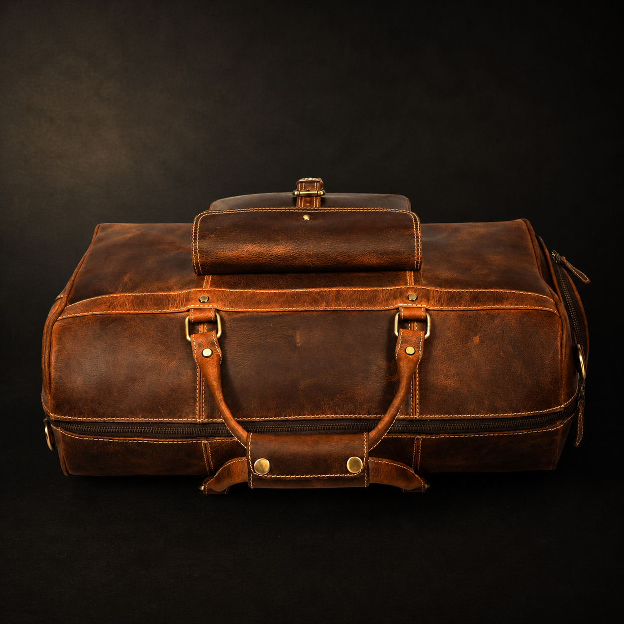 The Voyager Duffle - Cognac Full-Grain Distressed Leather Duffle Bag