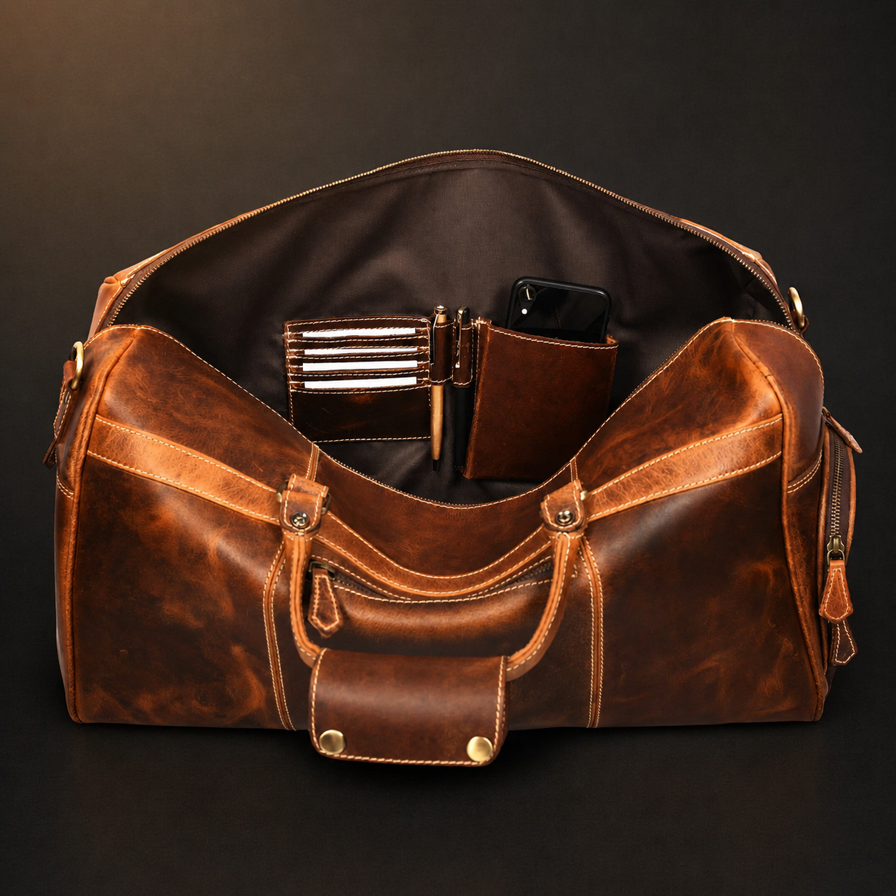 The Voyager Duffle - Cognac Full-Grain Distressed Leather Duffle Bag