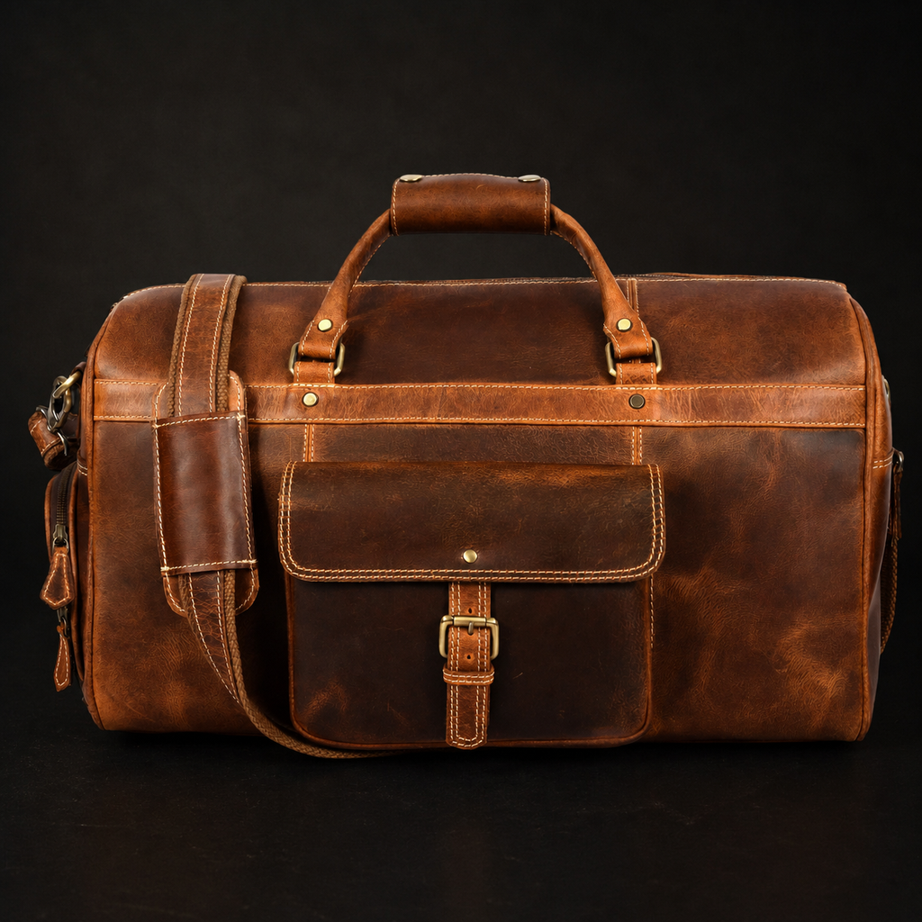 The Voyager Duffle - Cognac Full-Grain Distressed Leather Duffle Bag
