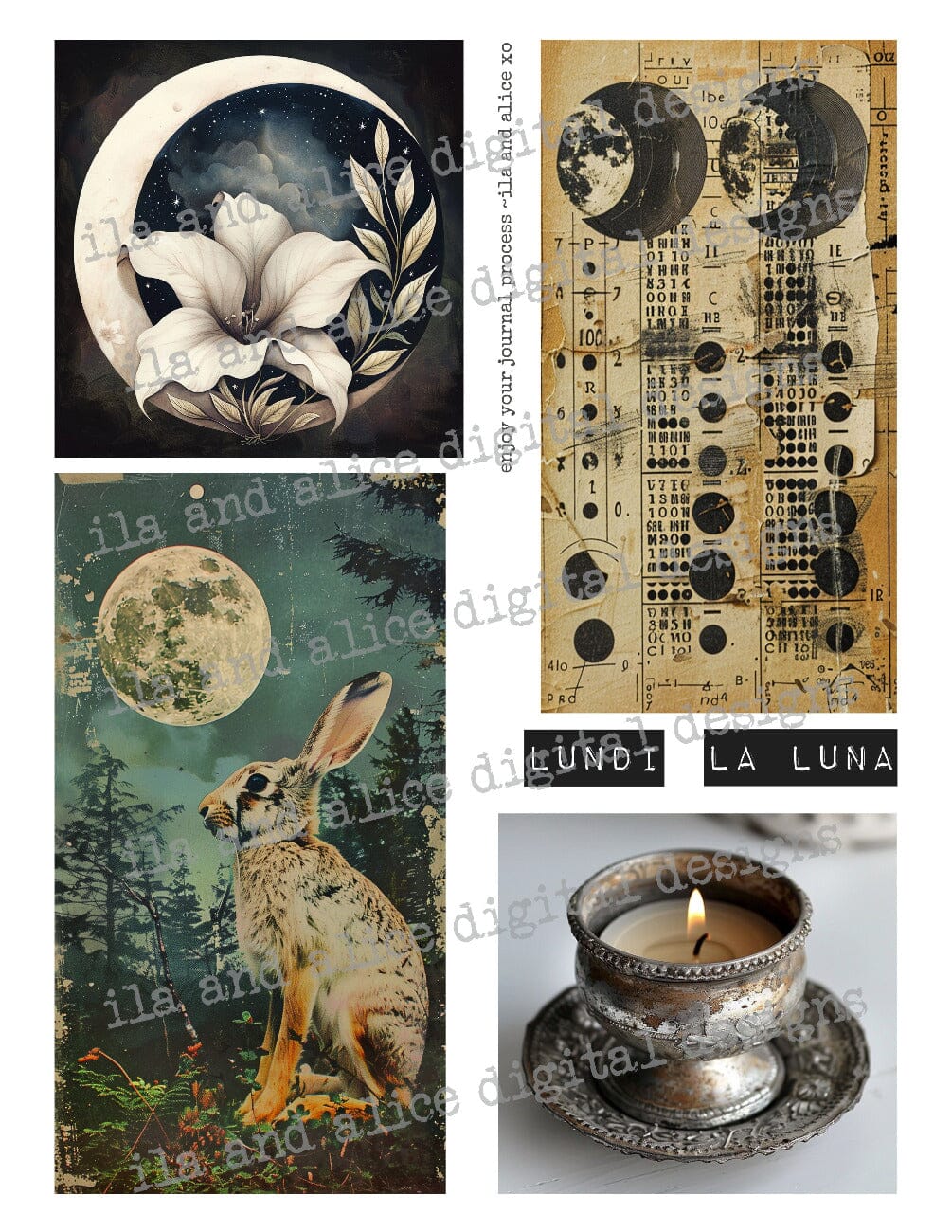 Digital Moon Art Junk Journal Ephemera
