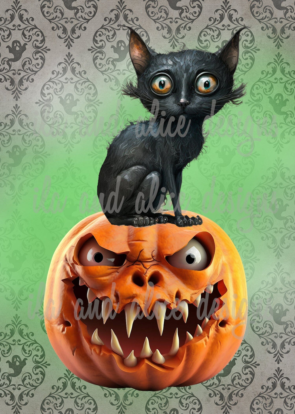 Cartes postales d'Halloween avec chats noirs et citrouilles