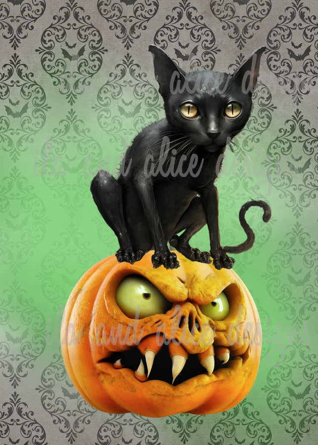 Cartes postales d'Halloween avec chats noirs et citrouilles