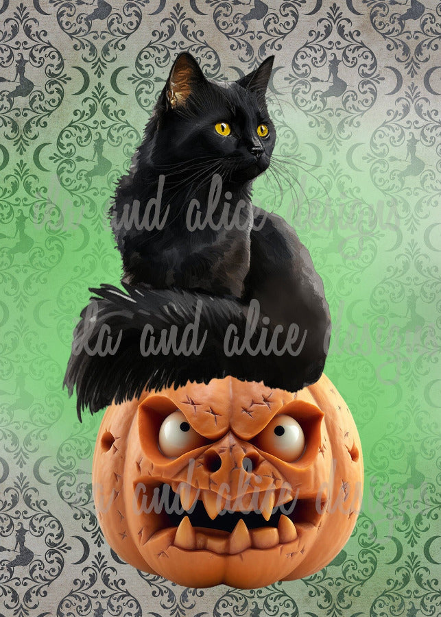 Cartes postales d'Halloween avec chats noirs et citrouilles