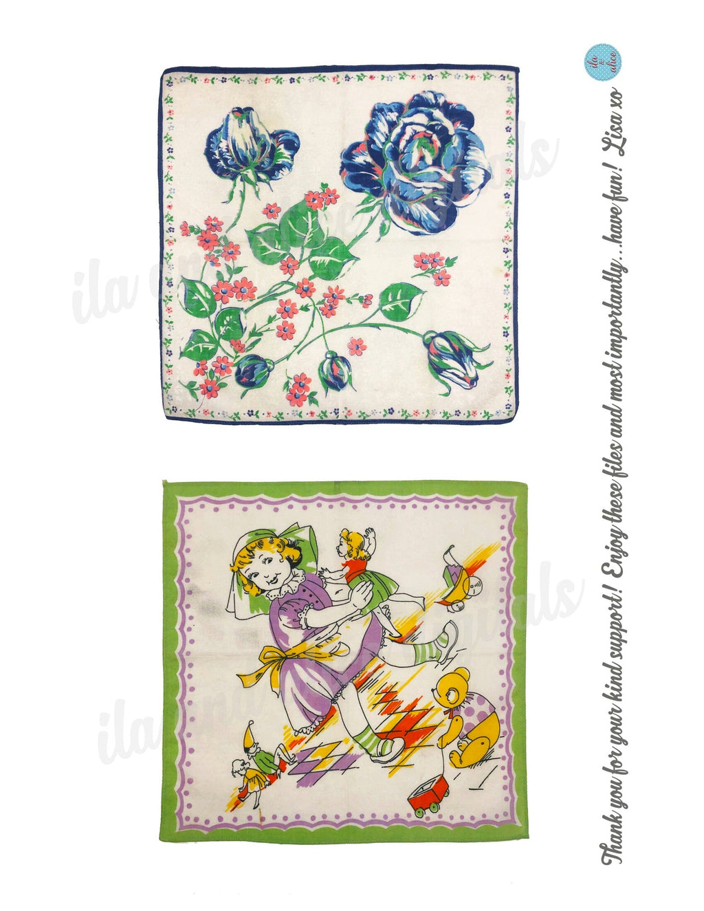 Pretty Digital Vintage Hankies-Set of 6 Cute Printable Hankies