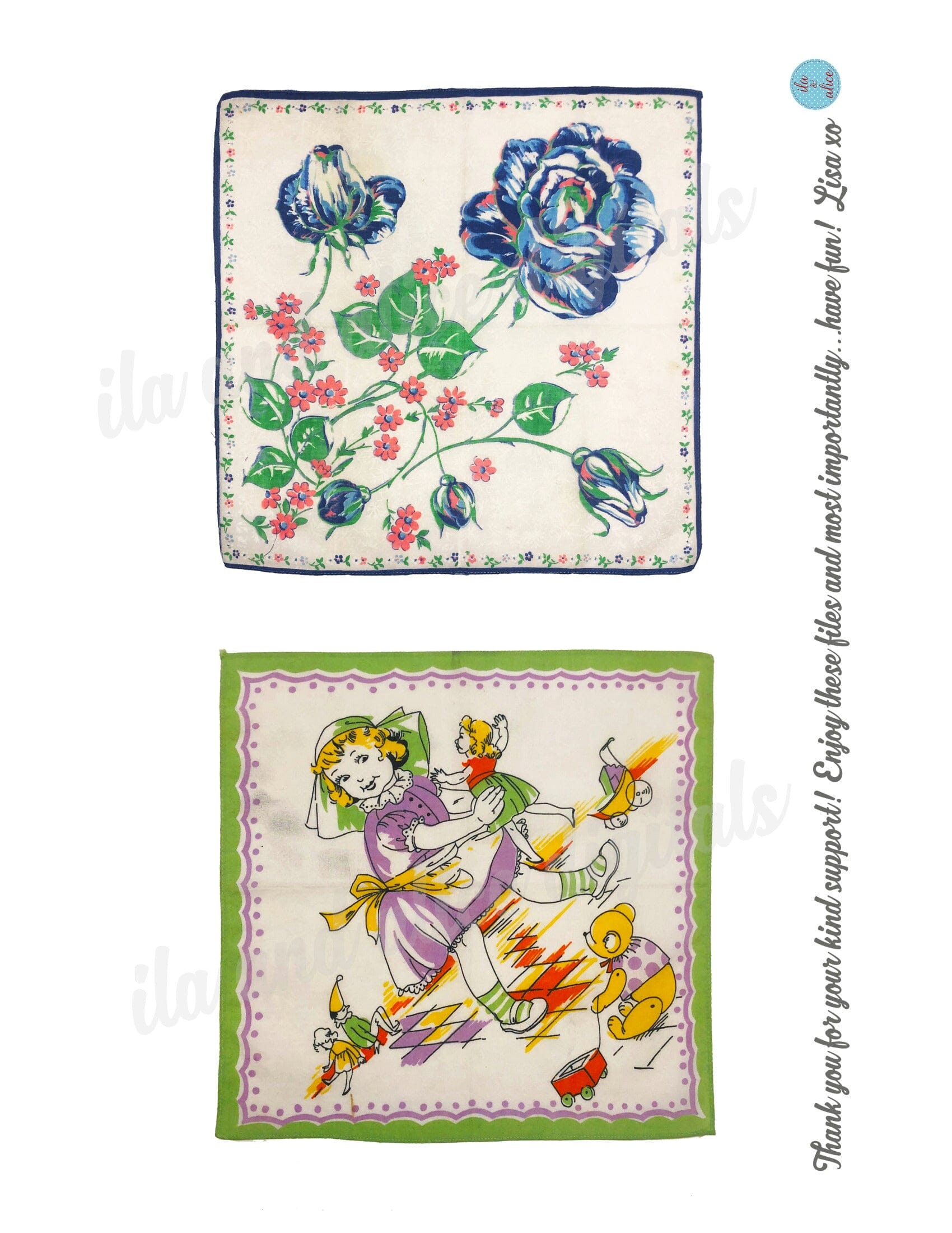 Pretty Digital Vintage Hankies-Set of 6 Cute Printable Hankies