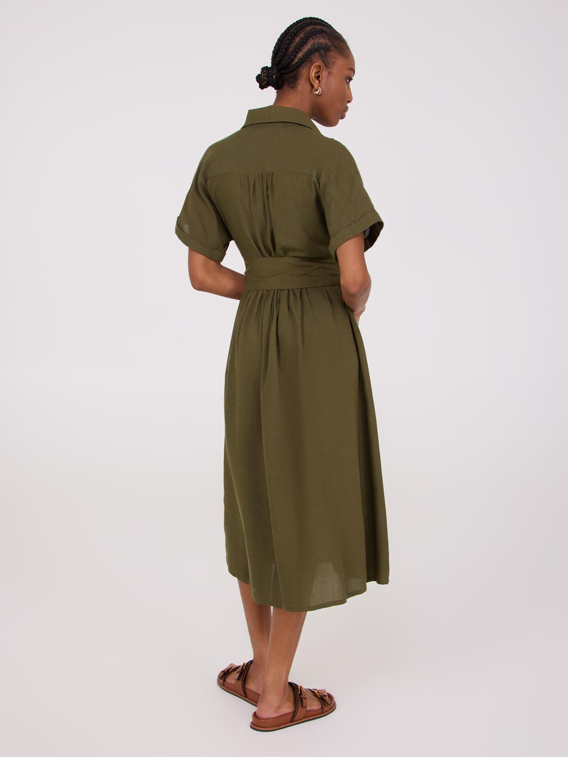Robe chemise à manches chauve-souris en lin mélangé