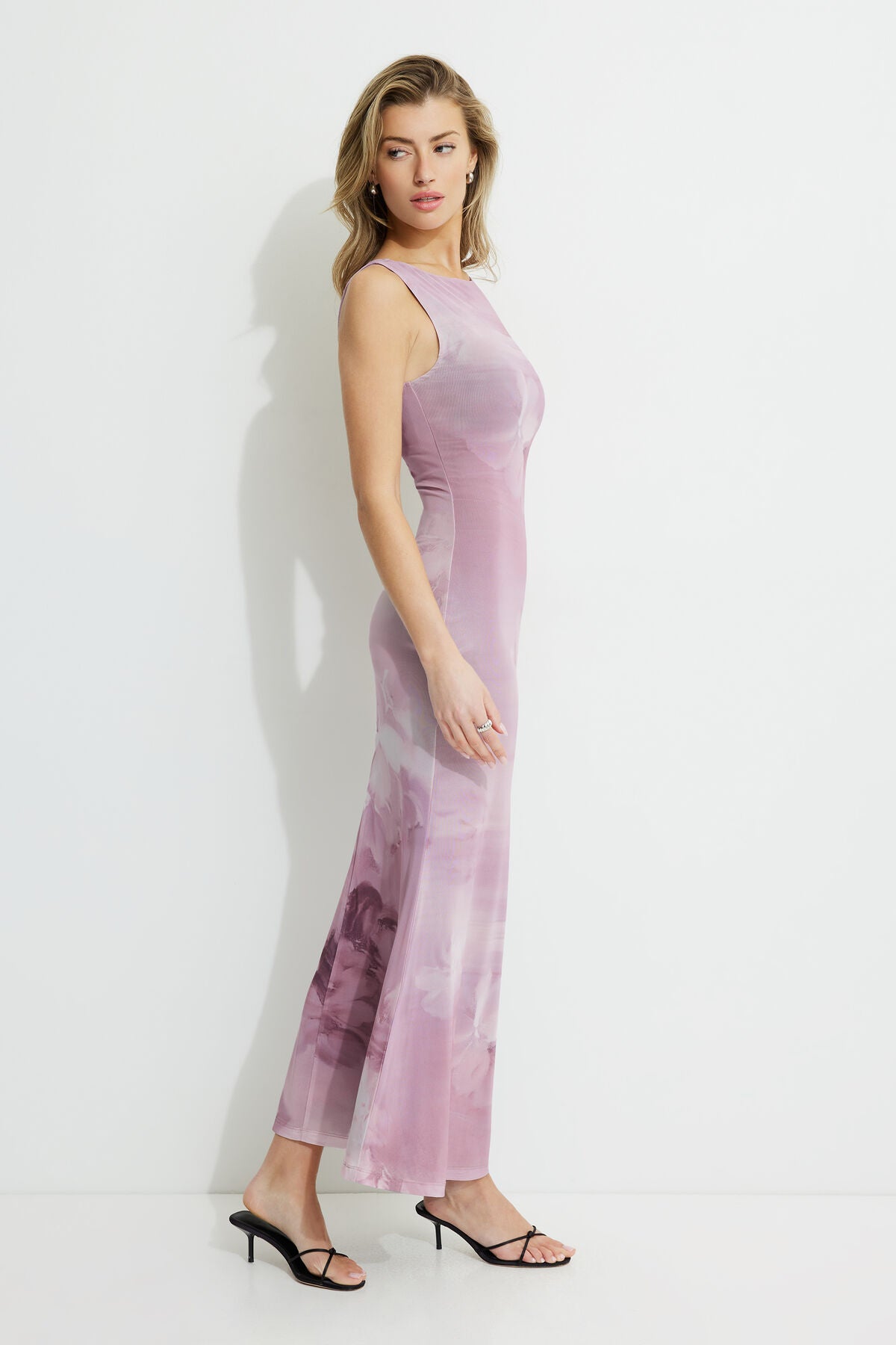 Boat Neck Mesh Maxi Dress
