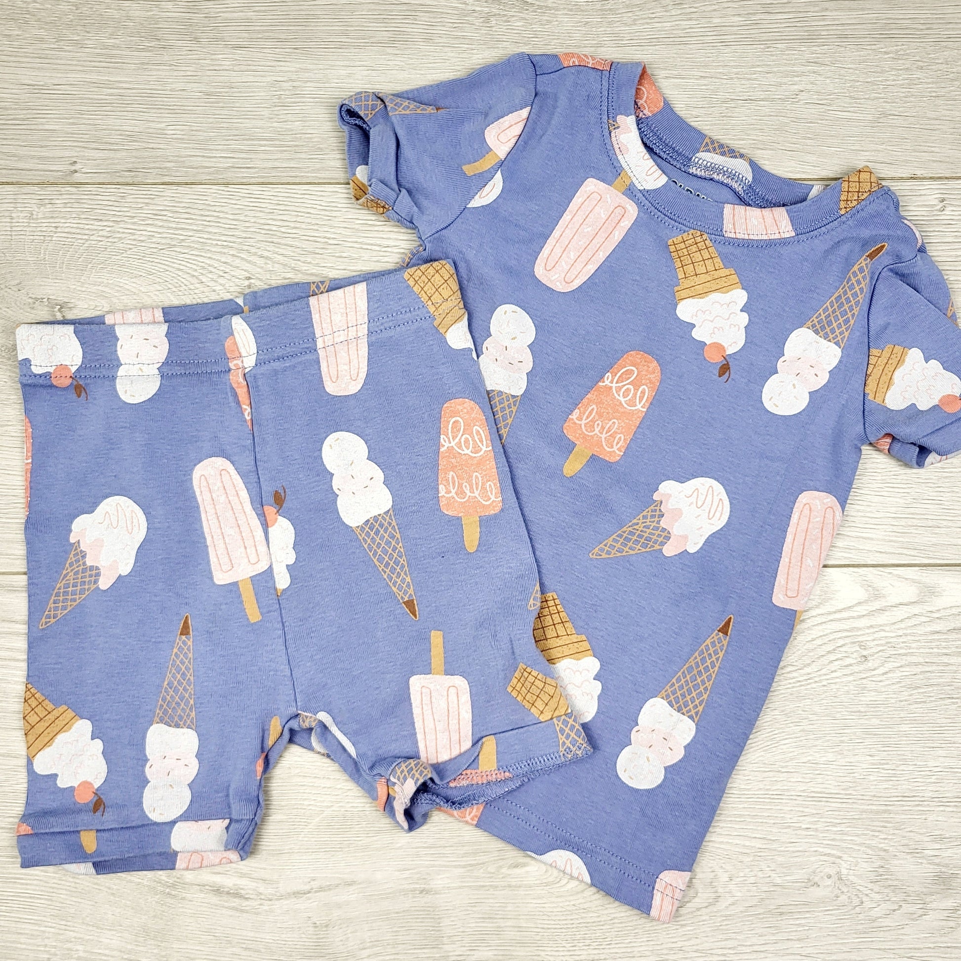 PBRQ1 - Pyjama 2 pièces en coton bleu marine avec cornets de glace. Taille 3T