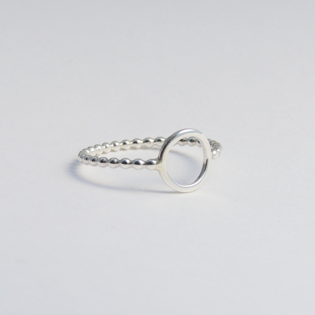 Sterling Silver Open Circle Ring Beaded Band