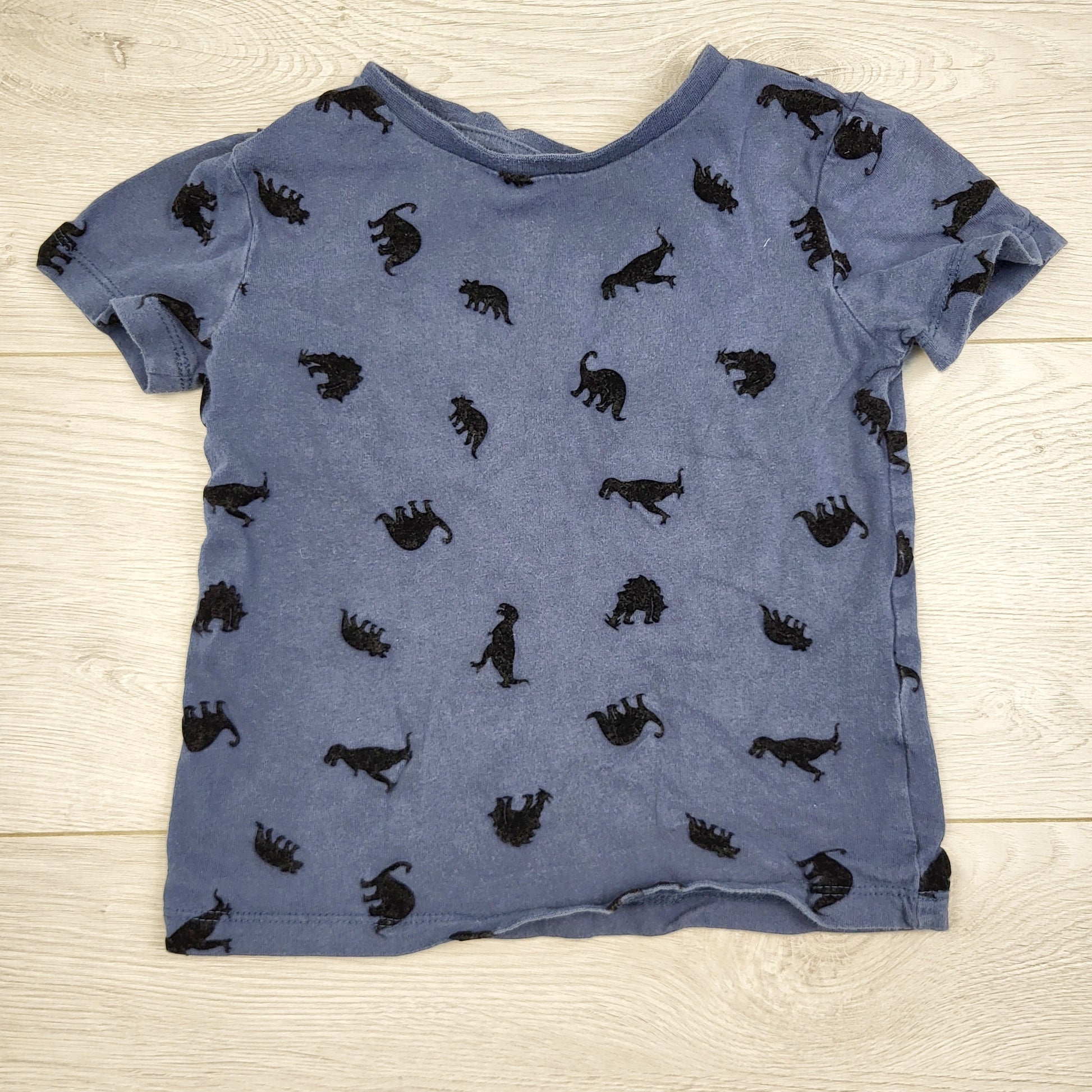 MIRE22 - T-shirt bleu Anko avec dinosaures en velours. Taille 2T