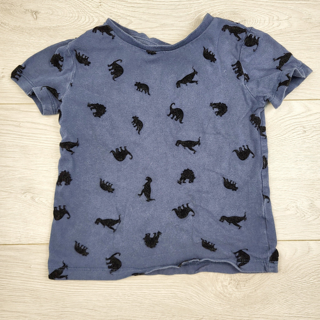 MIRE22 - T-shirt bleu Anko avec dinosaures en velours. Taille 2T