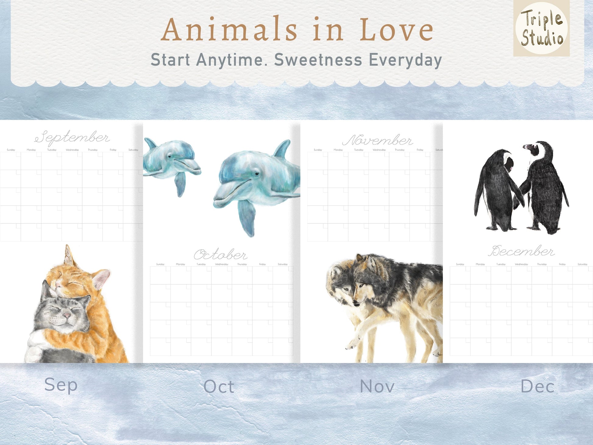 Calendrier mural extra large sans date avec support magnétique pour affiche - Cher amour