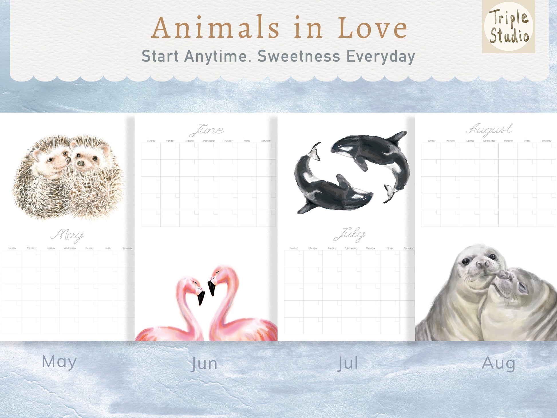 Calendrier mural extra large sans date avec support magnétique pour affiche - Cher amour