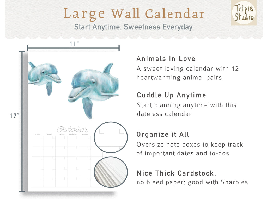 Calendrier mural extra large sans date avec support magnétique pour affiche - Cher amour
