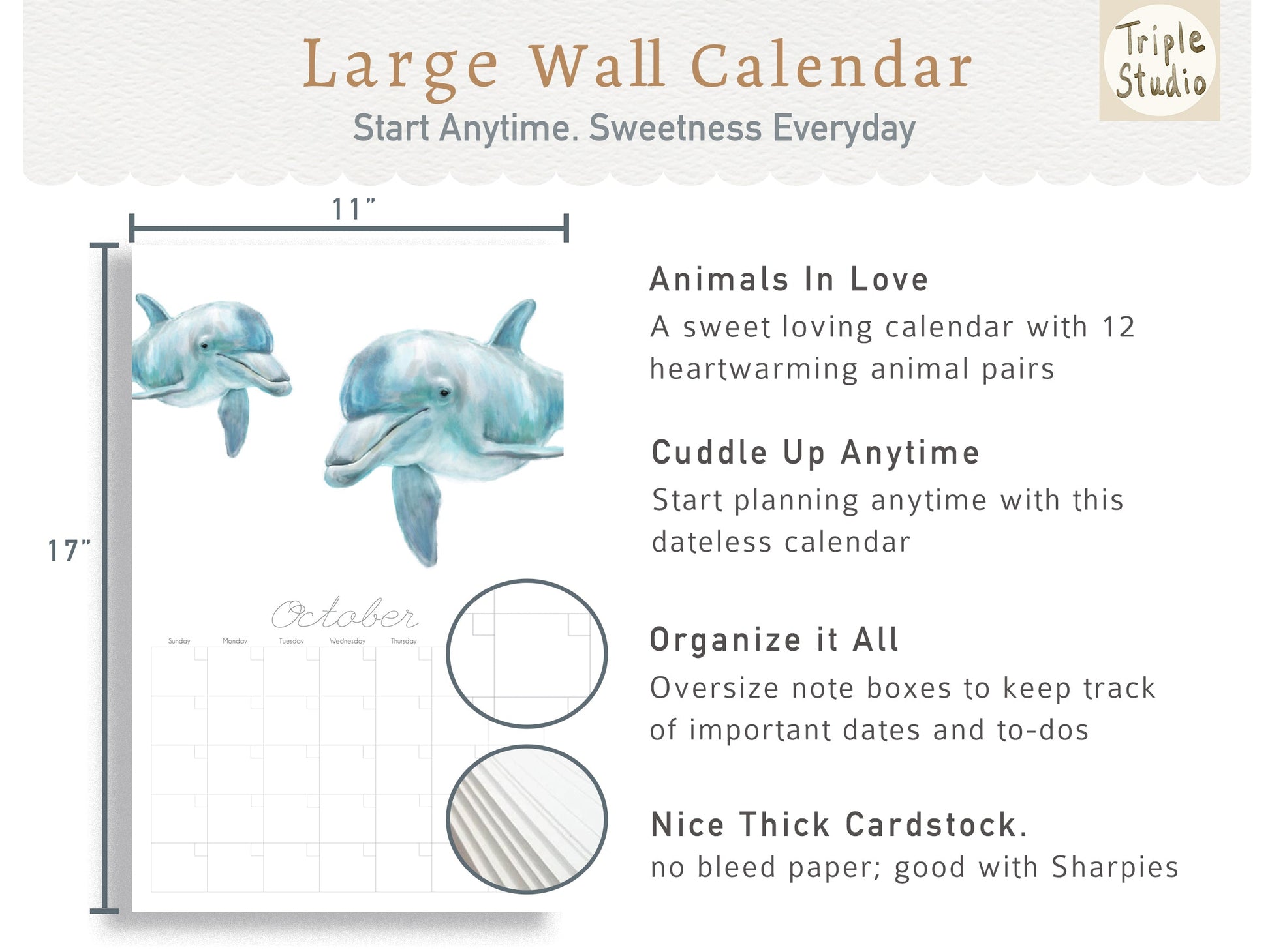 Calendrier mural extra large sans date avec support magnétique pour affiche - Cher amour