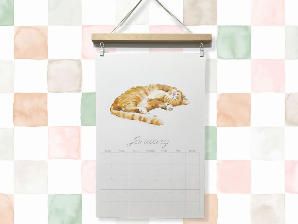 Calendrier mural extra large sans date avec support magnétique pour affiche : Chat