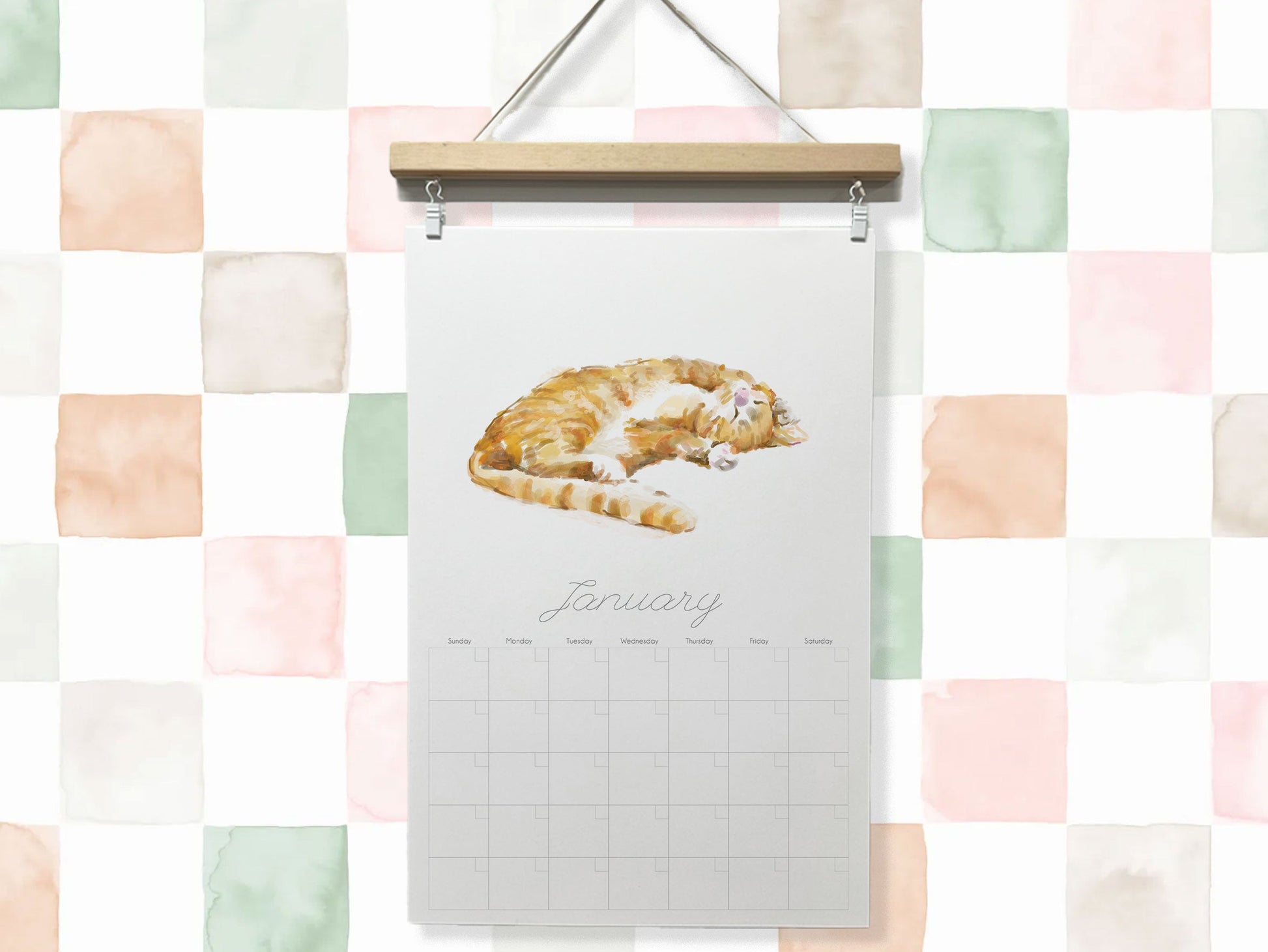 Calendrier mural extra large sans date avec support magnétique pour affiche : Chat