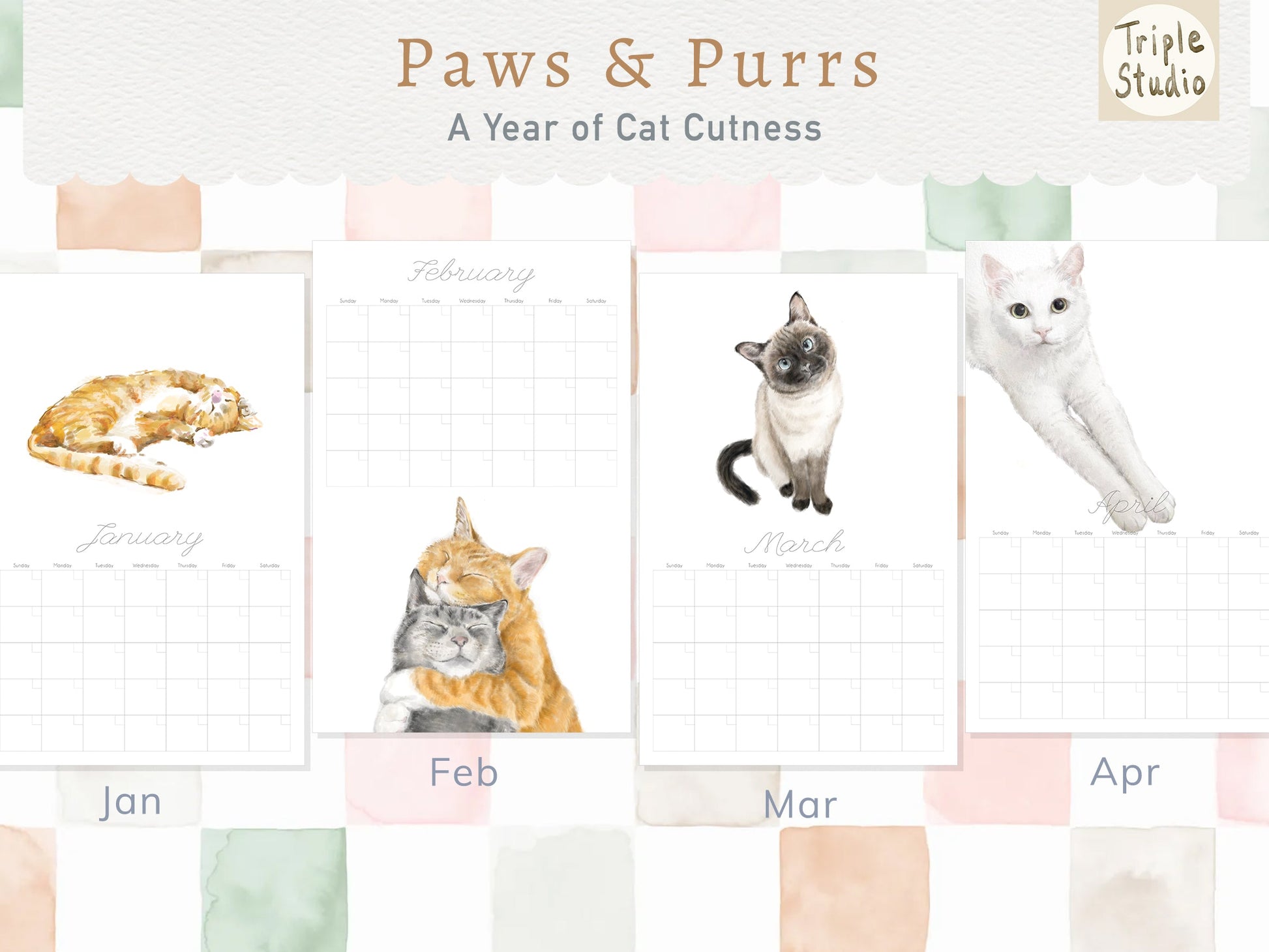 Calendrier mural extra large sans date avec support magnétique pour affiche : Chat