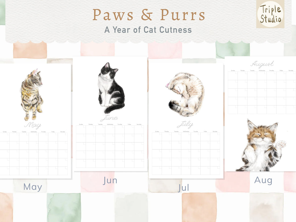 Calendrier mural extra large sans date avec support magnétique pour affiche : Chat