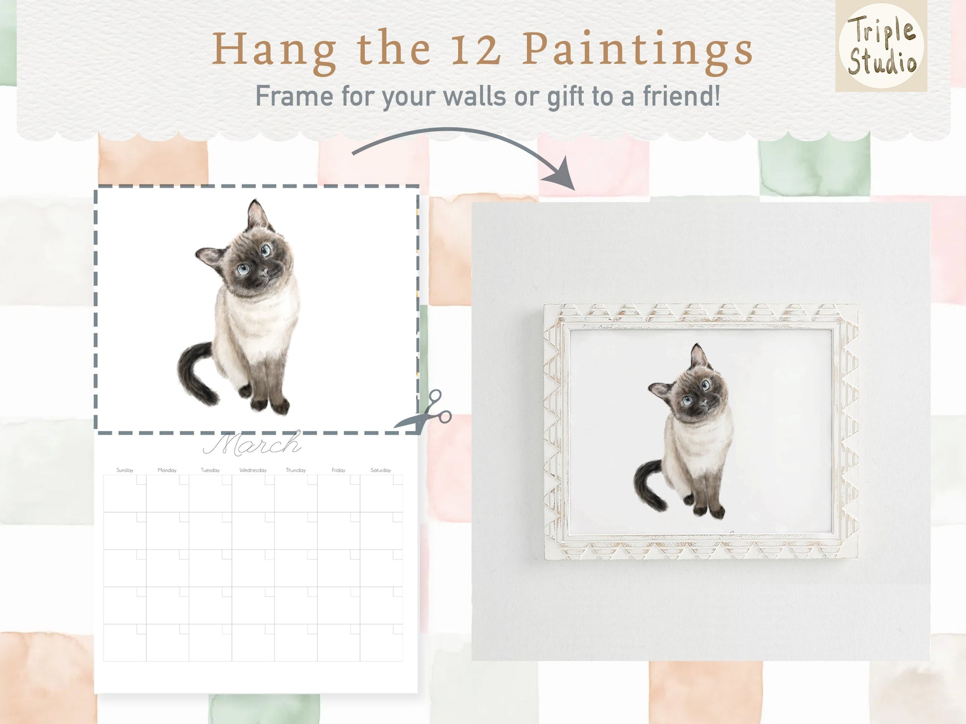 Calendrier mural extra large sans date avec support magnétique pour affiche : Chat