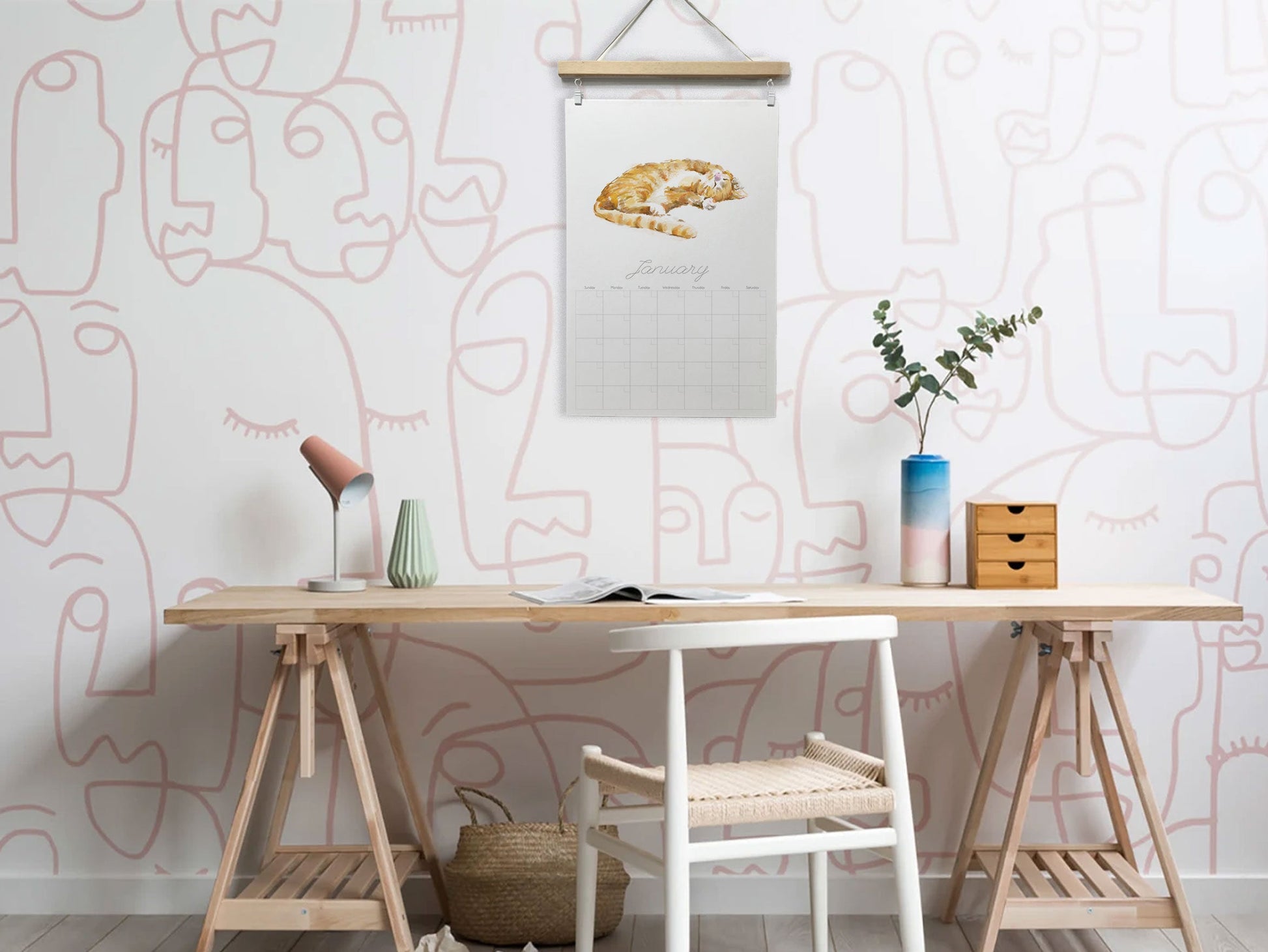 Calendrier mural extra large sans date avec support magnétique pour affiche : Chat