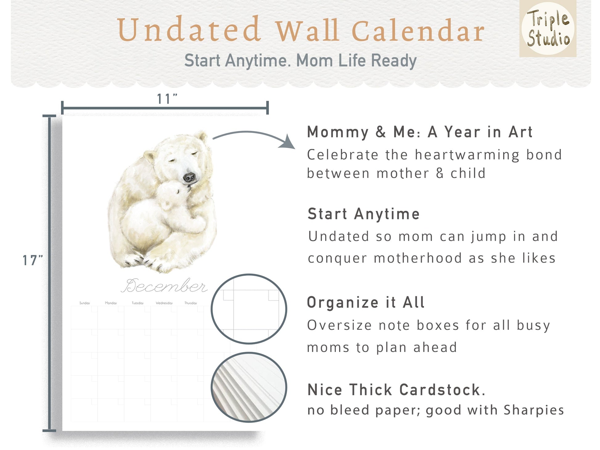 Calendrier mural extra large sans date avec support magnétique pour affiche - BÉBÉ &amp; MAMAN