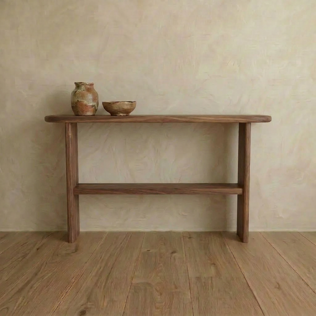 Console table with shelf in walnut
