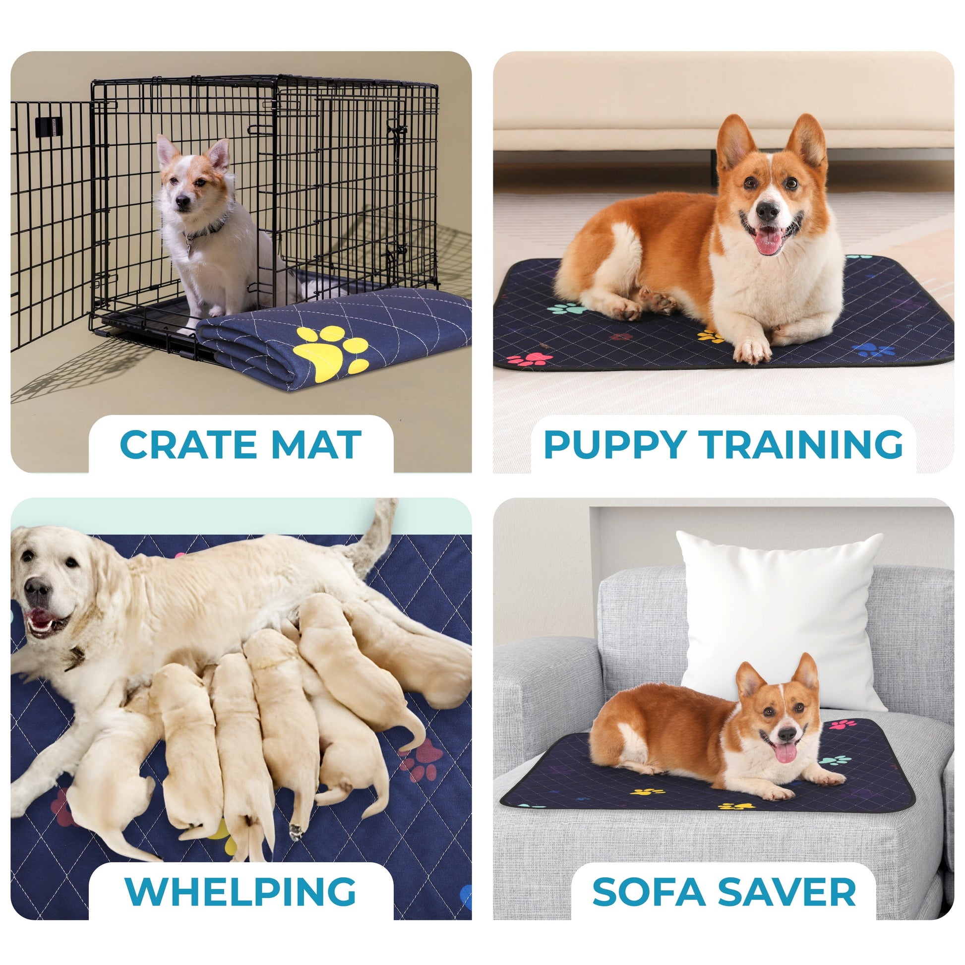 Coussinets lavables pour chiots - 45,7 x 61 cm, lot de 4. Super absorbants, étanches, à séchage rapide et réutilisables.