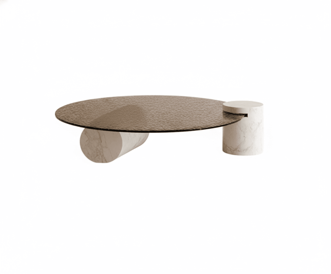 Water Ripple Glass Coffee Table with Stone Base