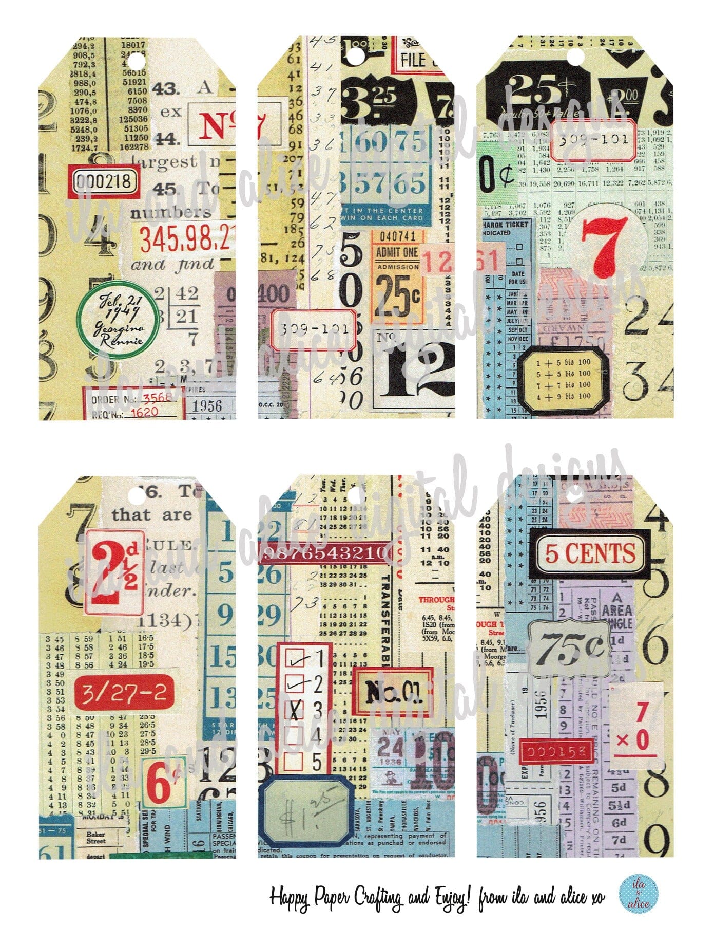Digital Journal Tags with Numbers-Red & Blue Set #2
