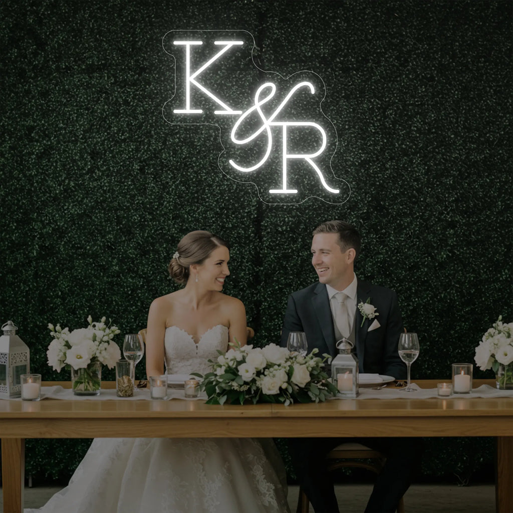 Enseigne néon personnalisée initiales de mariage V2
