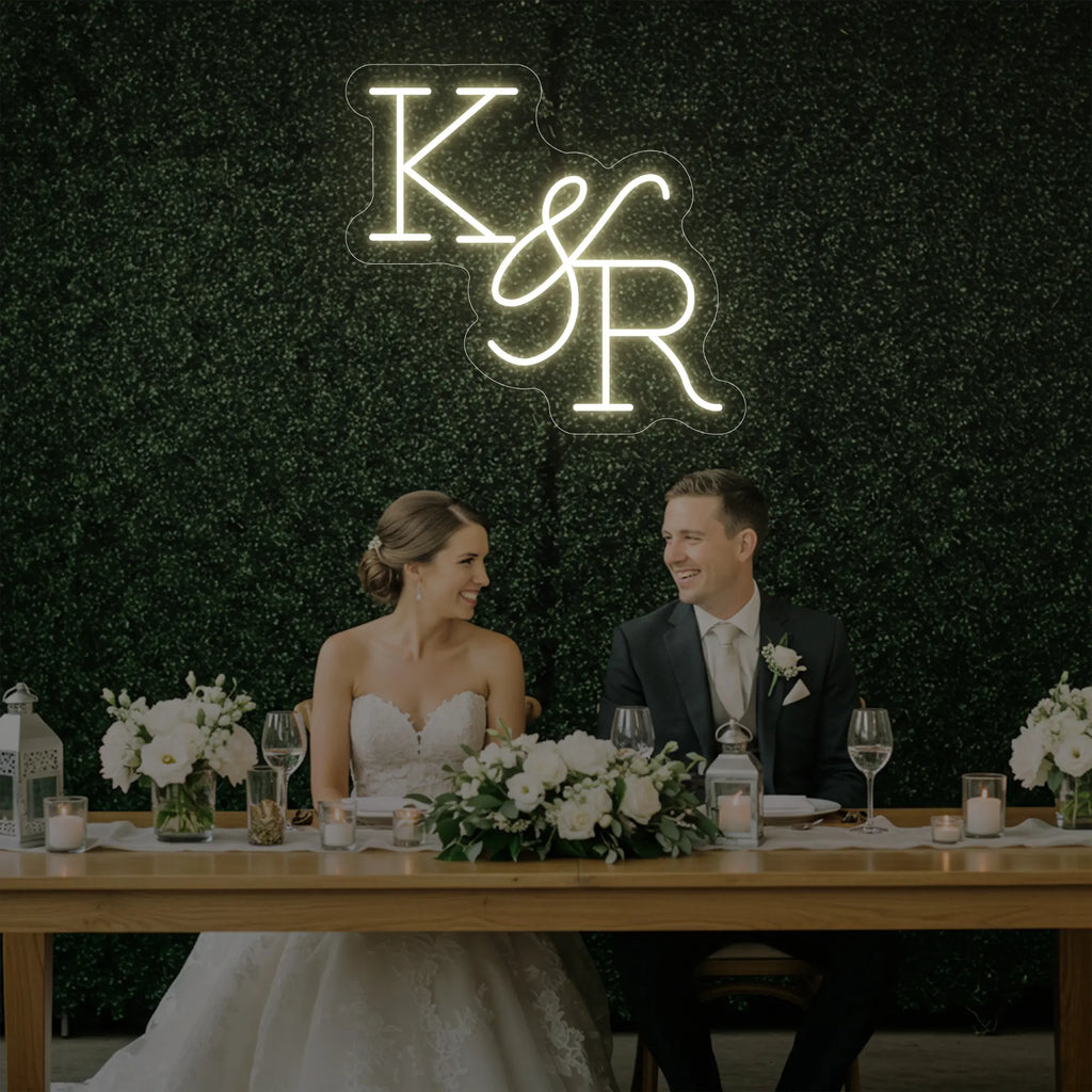 Enseigne néon personnalisée initiales de mariage V2