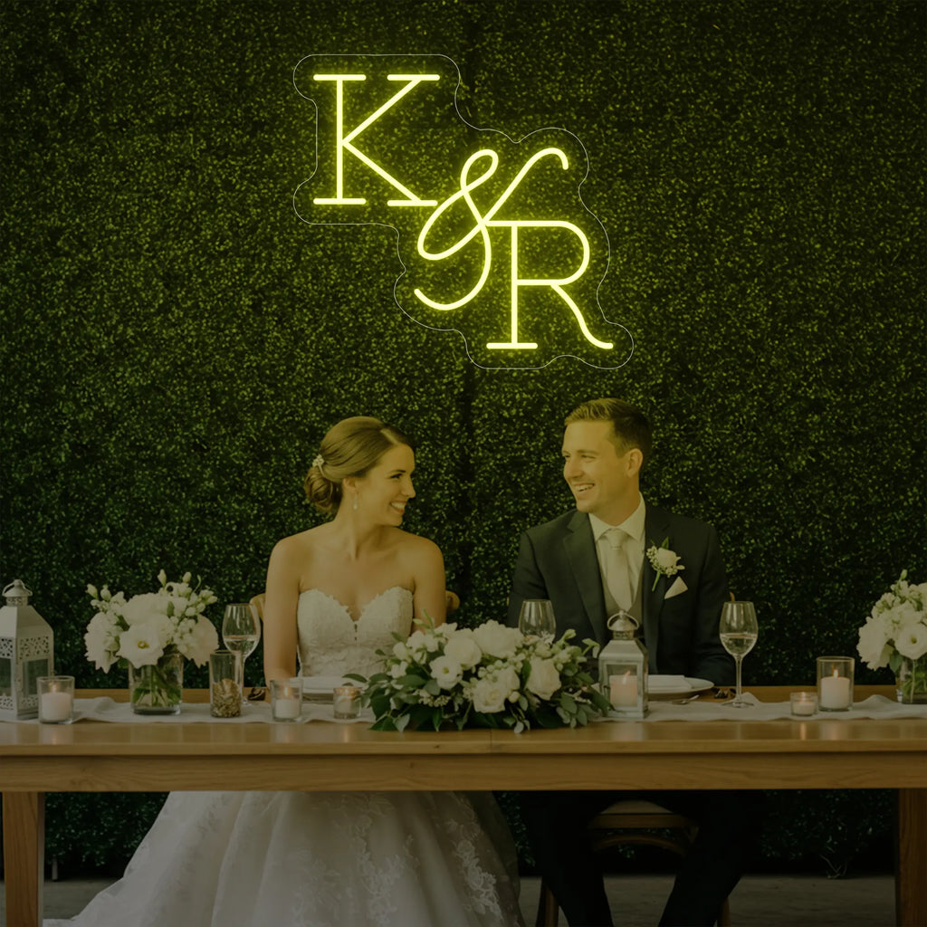 Enseigne néon personnalisée initiales de mariage V2