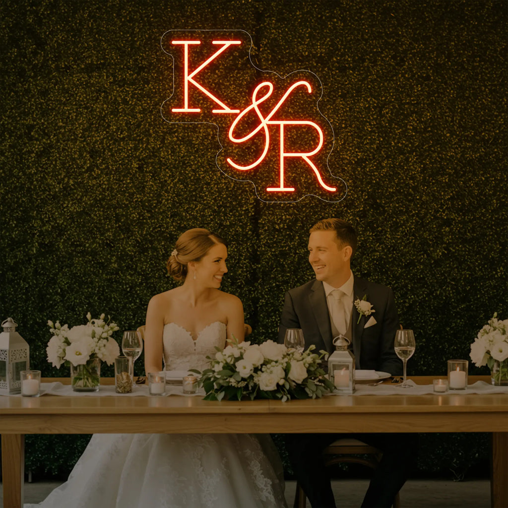 Enseigne néon personnalisée initiales de mariage V2