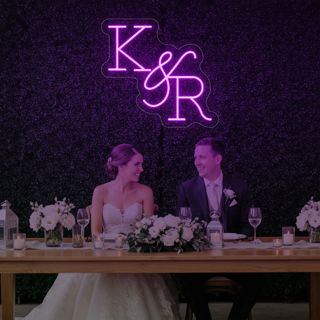 Enseigne néon personnalisée initiales de mariage V2