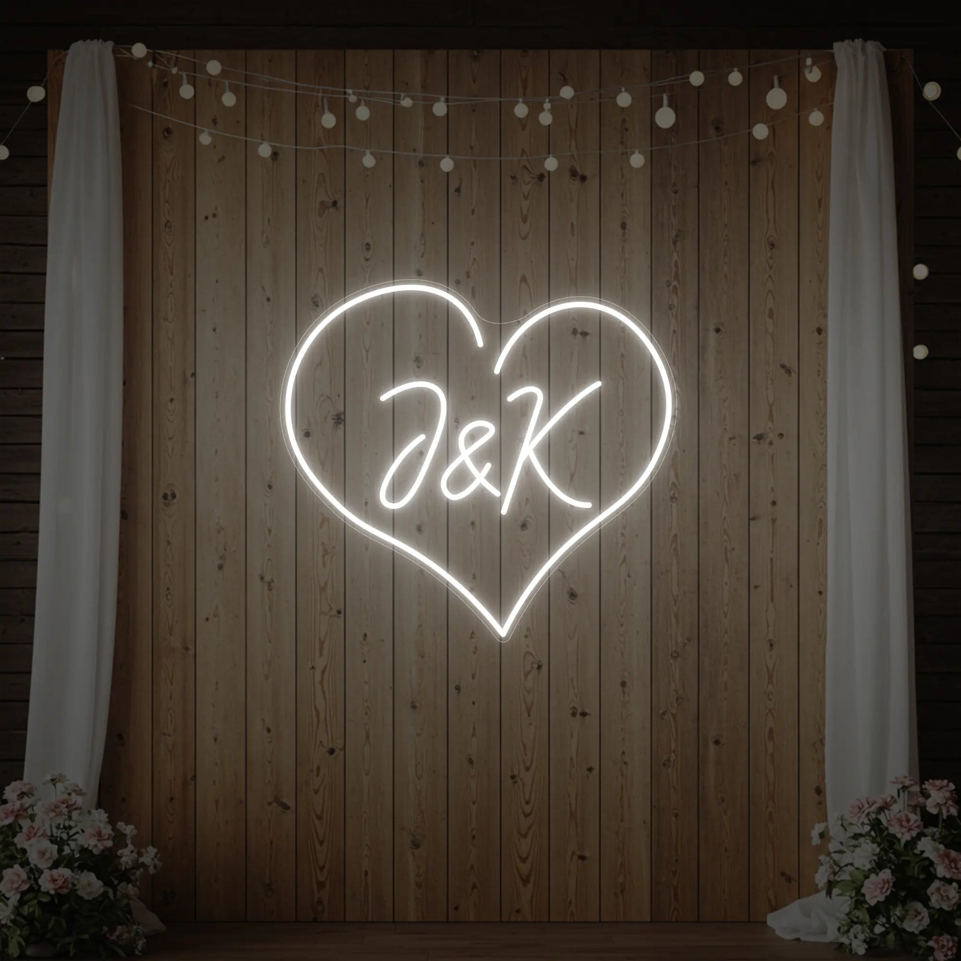 Enseigne néon personnalisée avec initiales de mariage V5