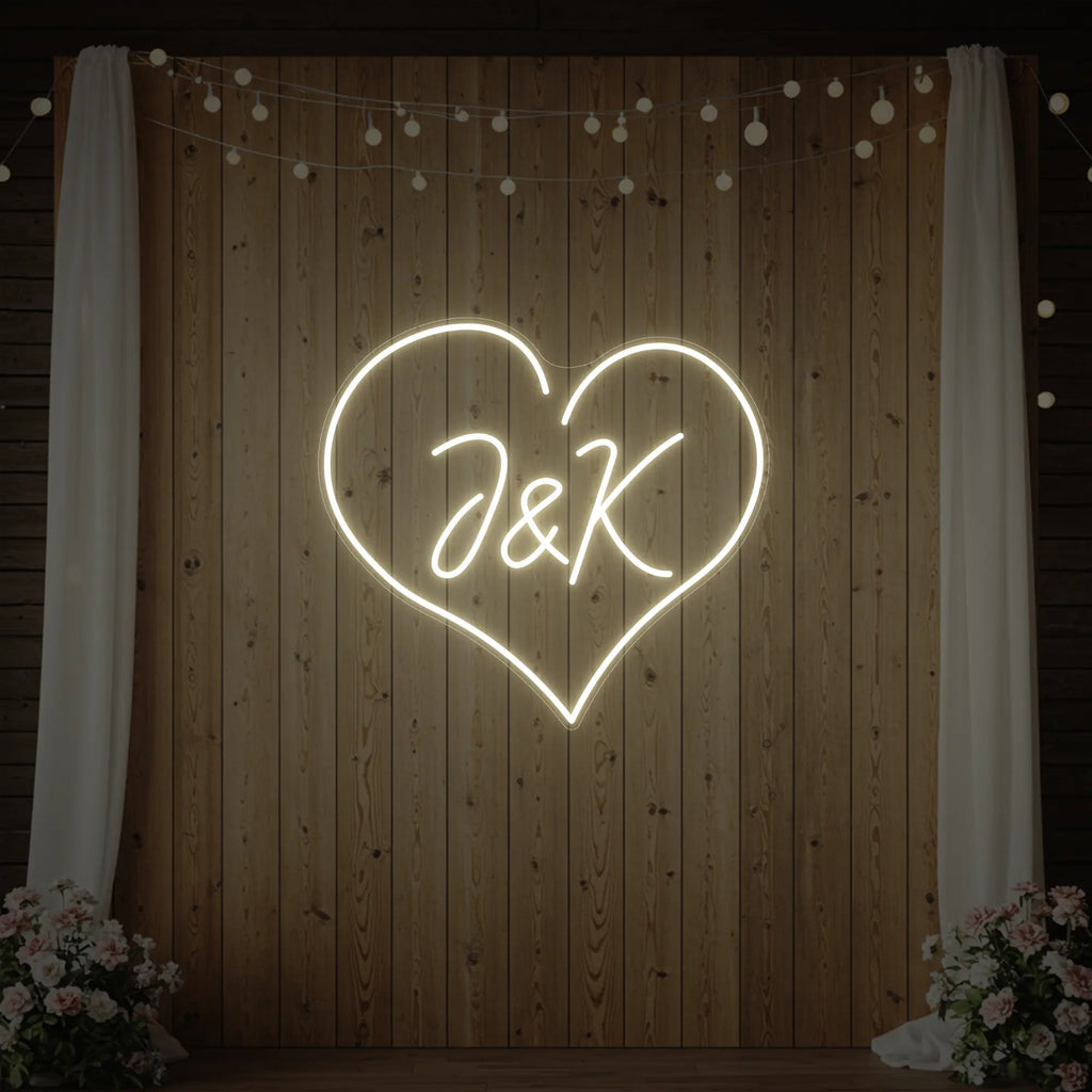 Enseigne néon personnalisée avec initiales de mariage V5