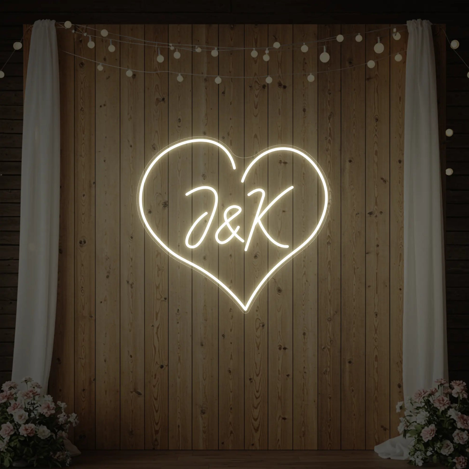 Enseigne néon personnalisée avec initiales de mariage V5