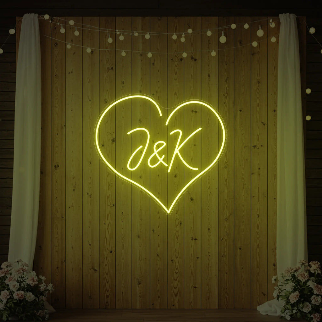 Enseigne néon personnalisée avec initiales de mariage V5
