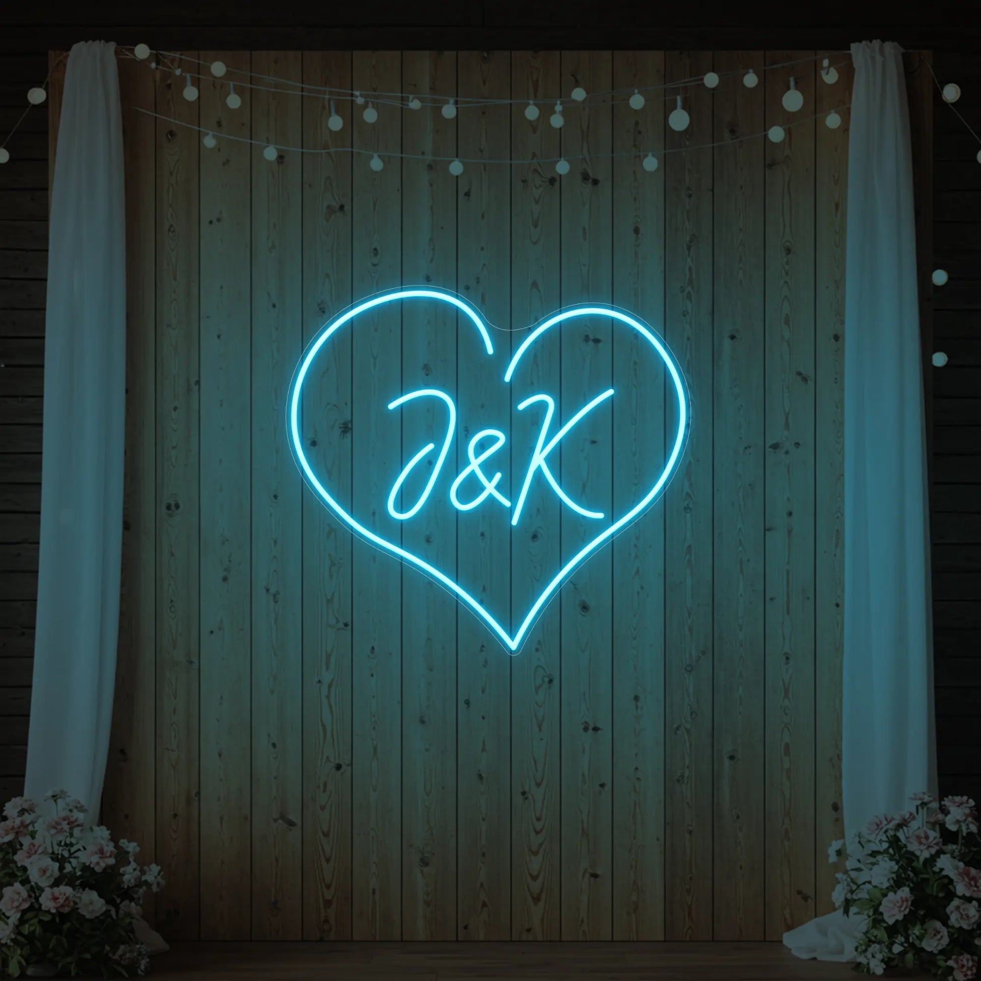 Enseigne néon personnalisée avec initiales de mariage V5