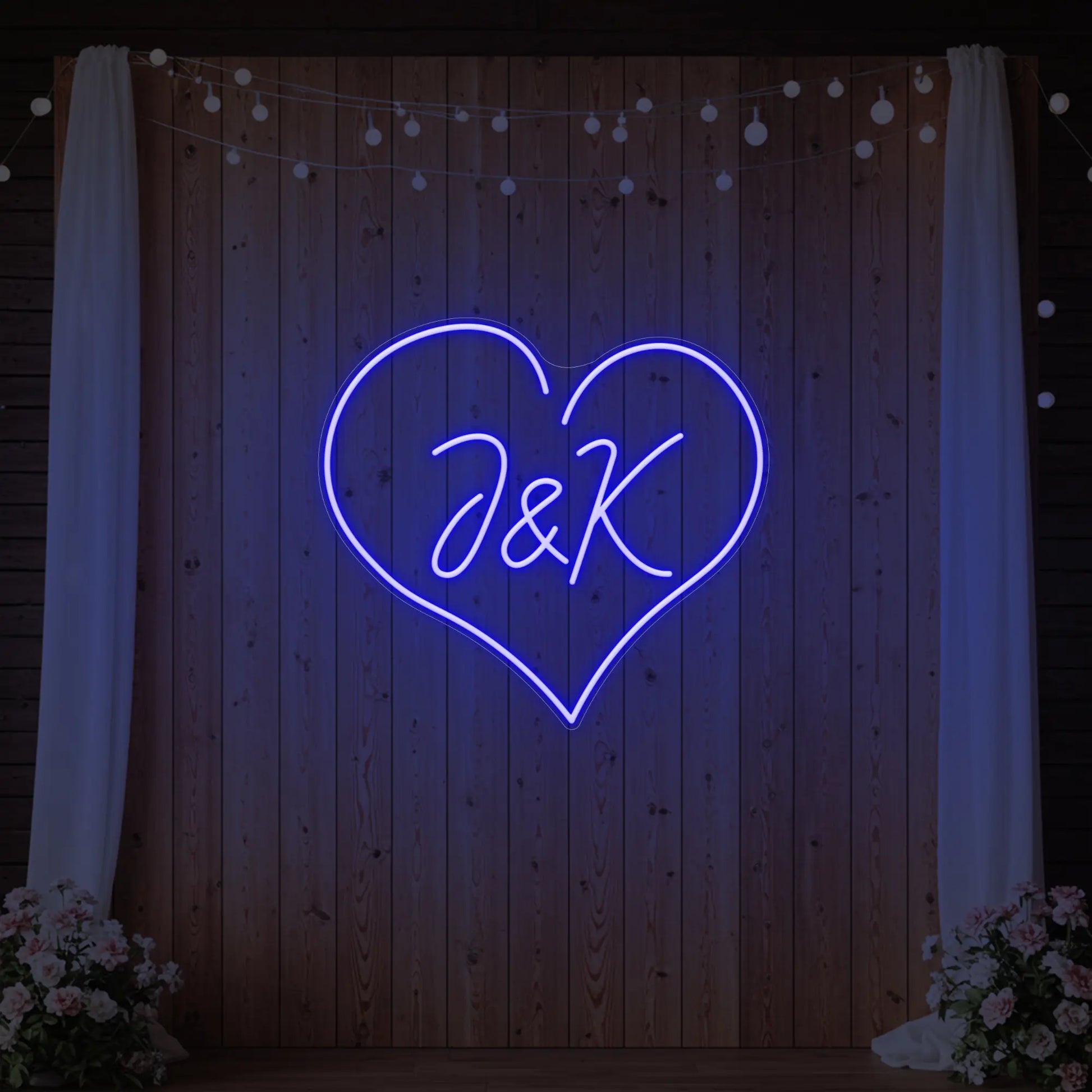 Enseigne néon personnalisée avec initiales de mariage V5