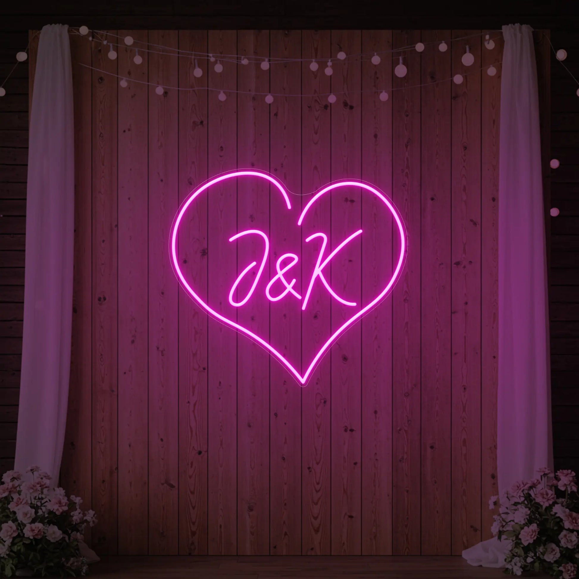 Enseigne néon personnalisée avec initiales de mariage V5
