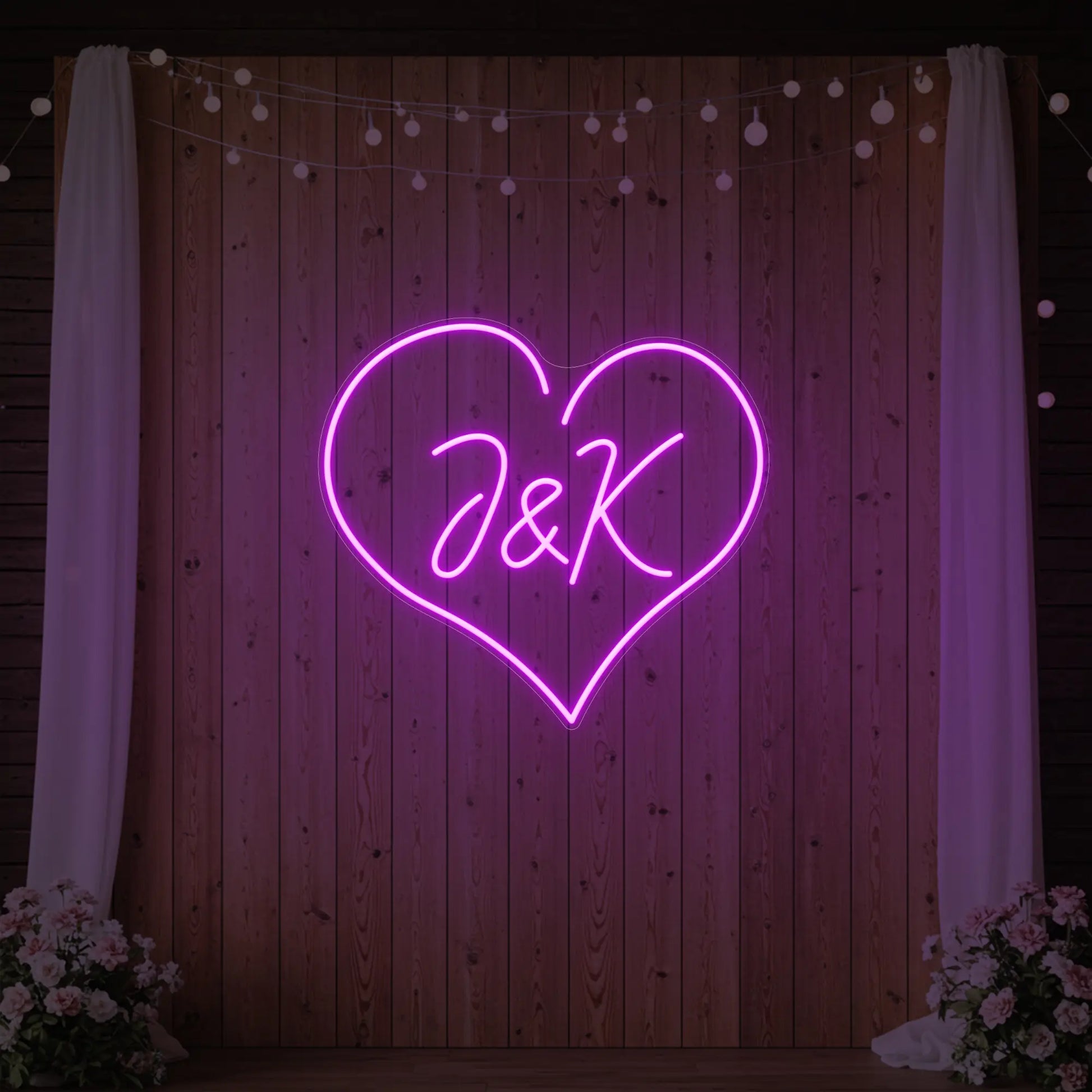 Enseigne néon personnalisée avec initiales de mariage V5