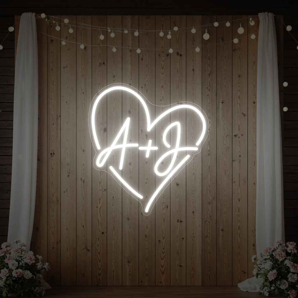 Enseigne néon personnalisée avec initiales de mariage V7