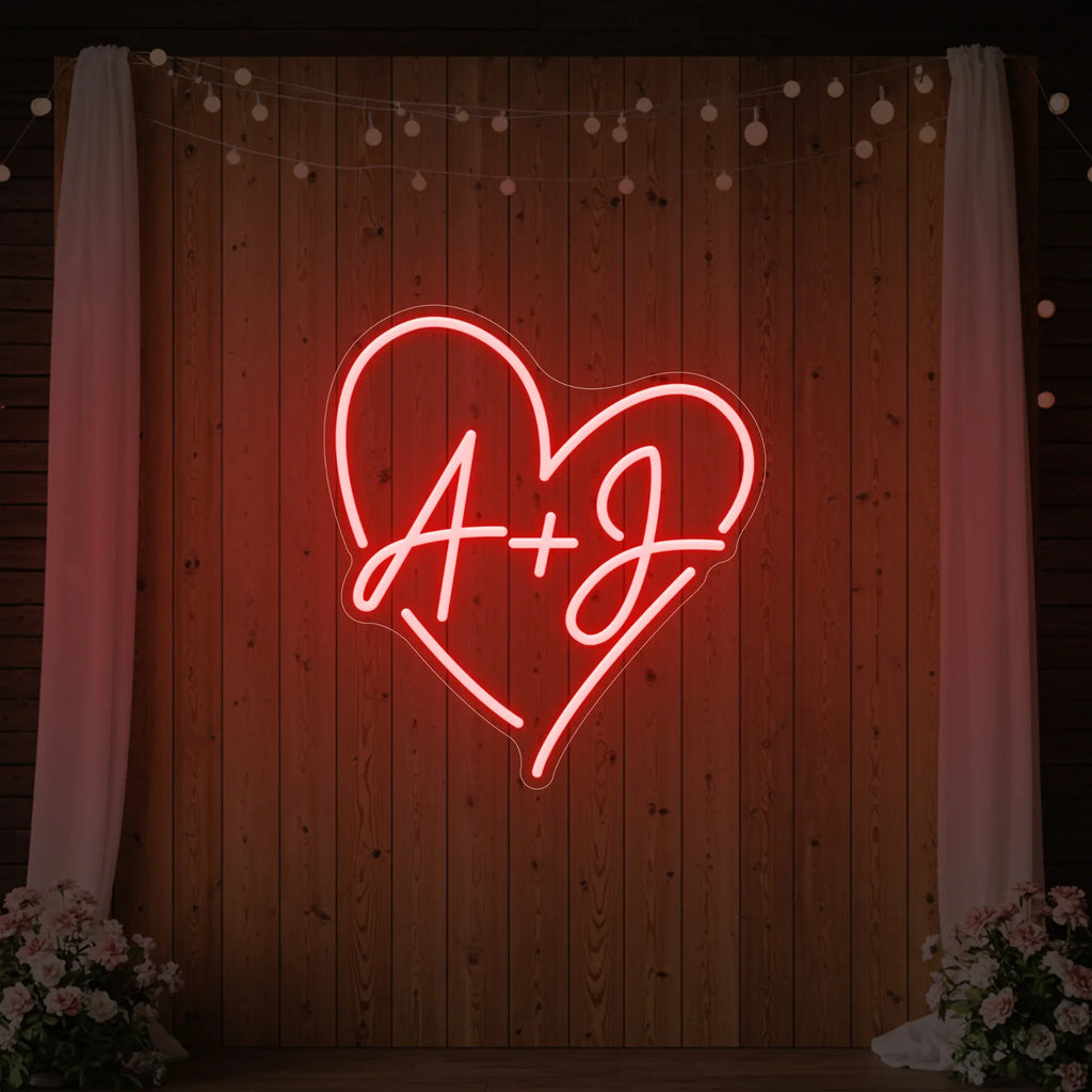 Enseigne néon personnalisée avec initiales de mariage V7