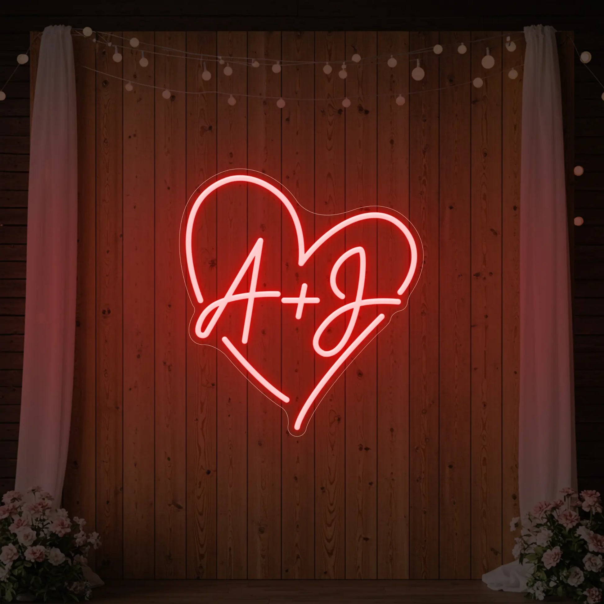 Enseigne néon personnalisée avec initiales de mariage V7