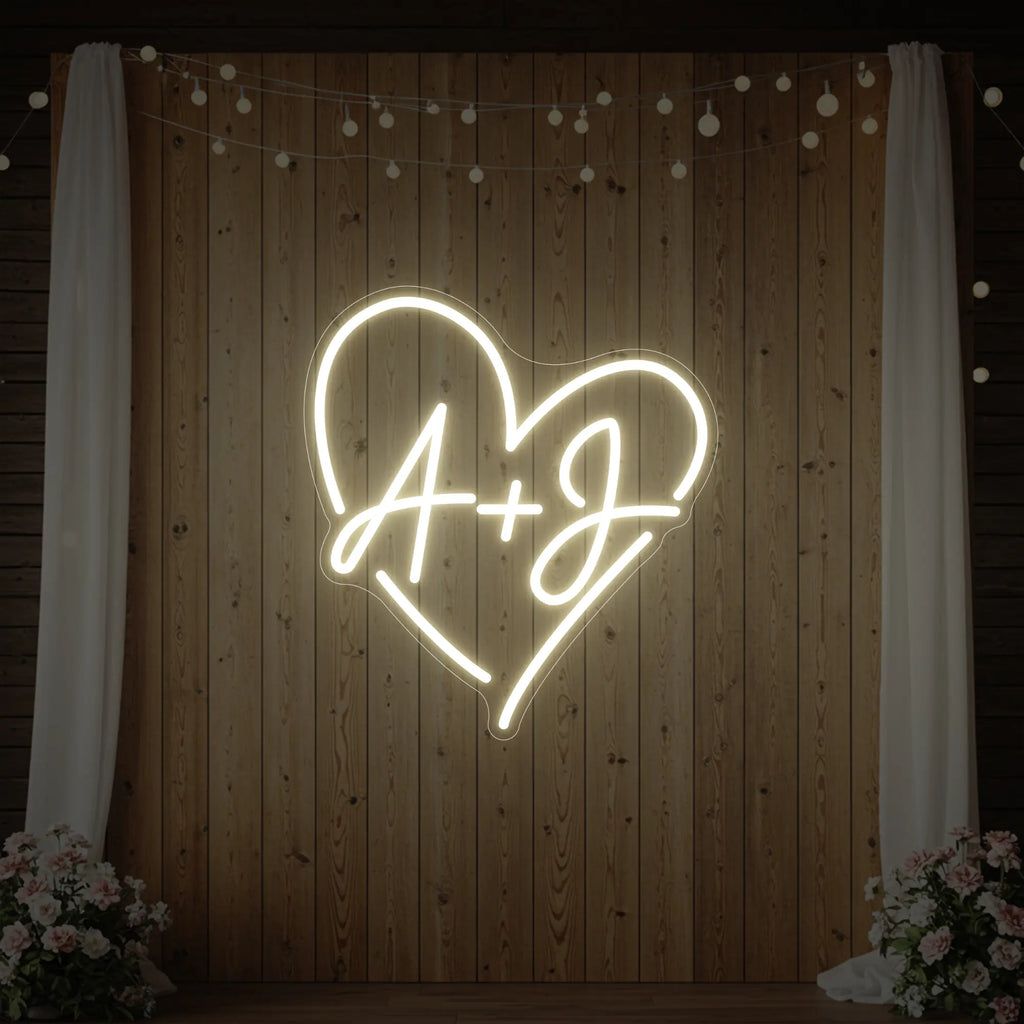 Enseigne néon personnalisée avec initiales de mariage V7