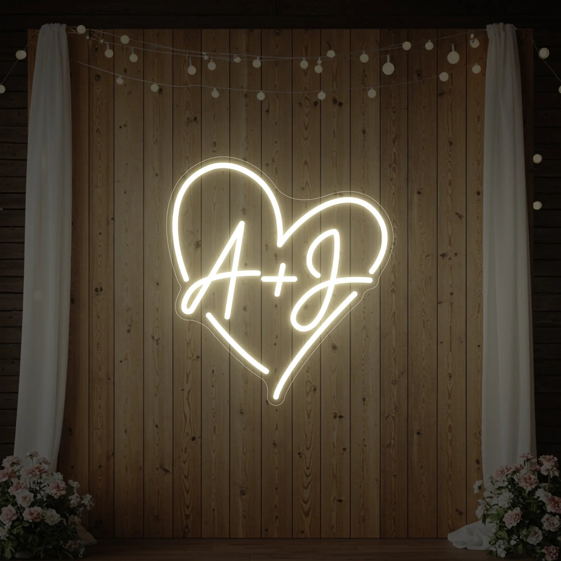Enseigne néon personnalisée avec initiales de mariage V7